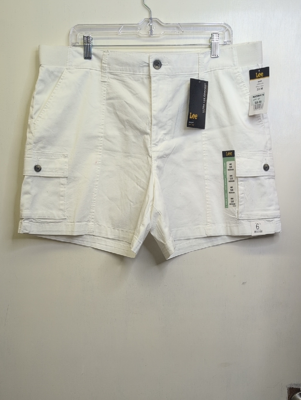 Lee White Women's Cargo Short with Button-Flap Pockets 18